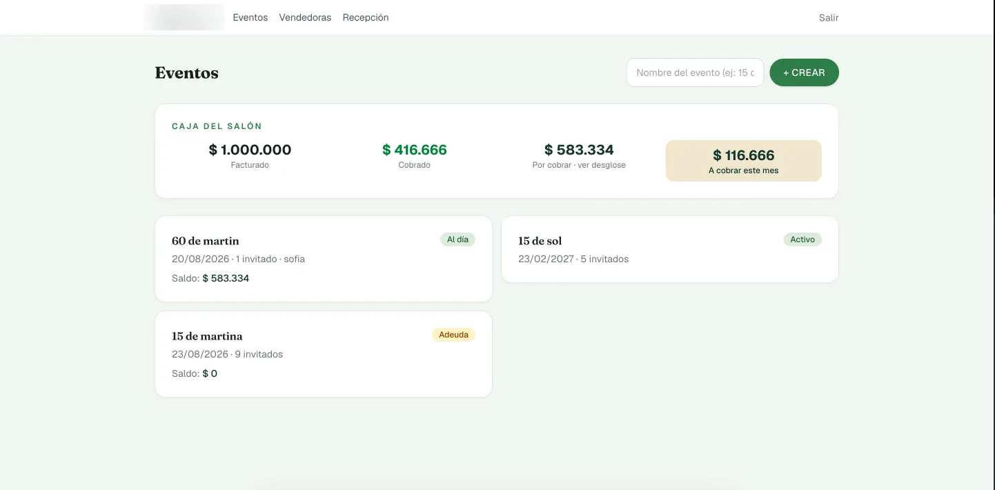 Caja global del salón con facturado, cobrado y por cobrar
