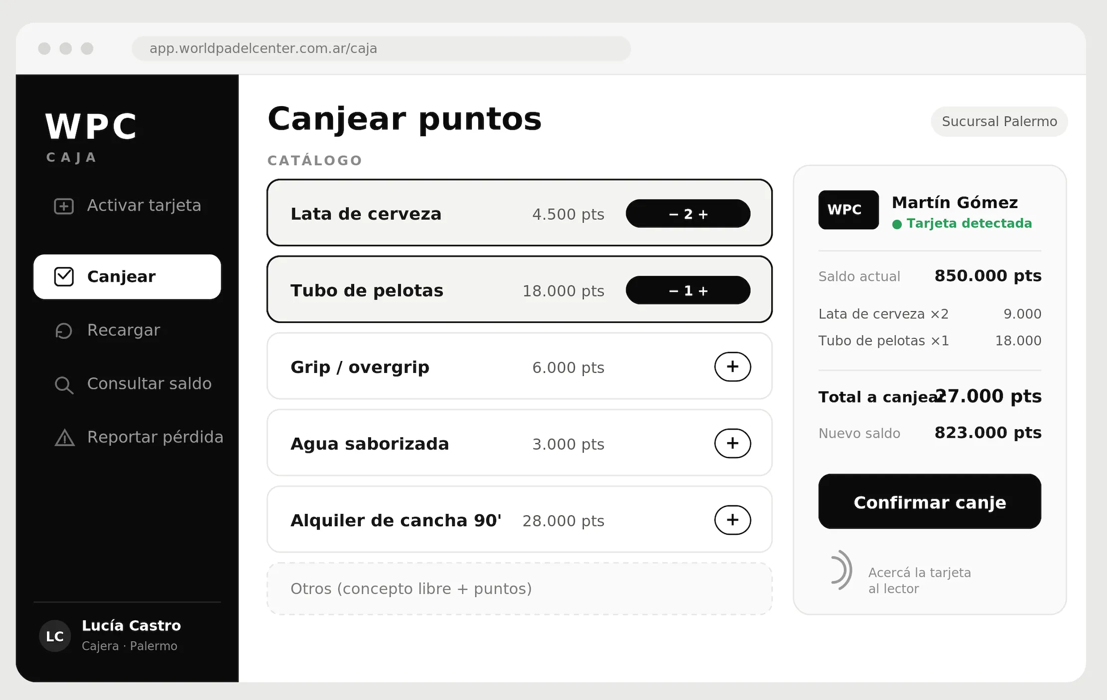 Panel de caja