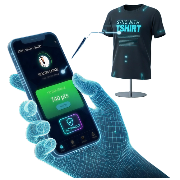 Hand holding phone with NFC interaction